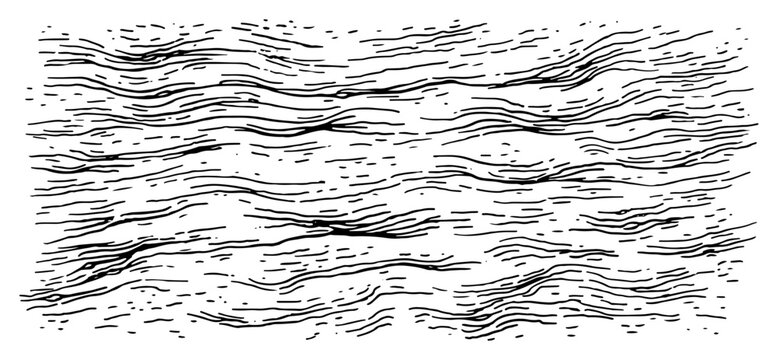 Hand drawn vector sketch of flowing horizontal wavy lines texture resembling water ripples or wood grain Abstract liquid motion background