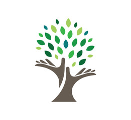 Abstract Hands Holding Leaf Tree Logo