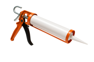 Manual orange and white caulk gun isolated on transparent background