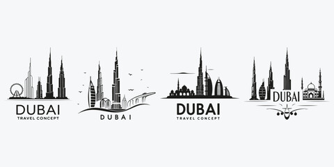 Dubai travel concept logo sketch illustration vector set