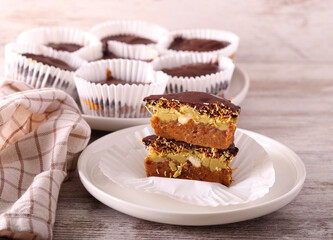 healthy sweet cups with date, nut and chocolate