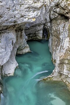River course in canyon, gorge, Soca, Triglav National Park, Slovenia