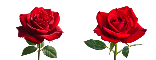 Realistic Red Rose in Full Bloom, Front View, Isolated