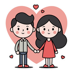 Cute Valentine’s Day vector illustration of a cartoon couple holding hands in a sweet, romantic pose.