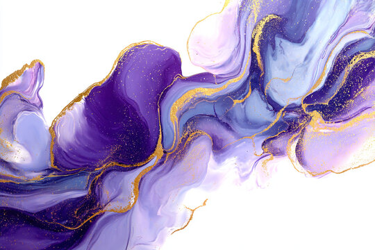 abstract flowing purple and blue waves with gold glitter accents