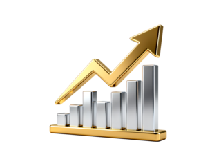 Rising Above the Rest: A symbolic representation of business growth, featuring a golden upward arrow soaring above a bar graph, showcasing the trajectory of progress.