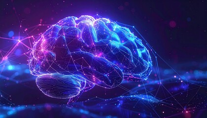 Artificial Intelligence Brain Network with Glowing Neon Connections and Digital Data Flow