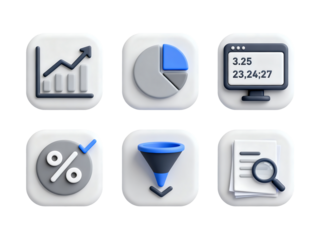 Financial Icons: A collection of meticulously crafted financial icons, representing key aspects of business analytics and data visualization, each conveying essential concepts