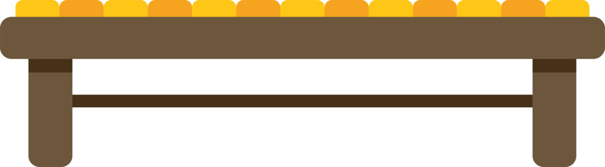Simple wooden bench with orange upholstery, isolated on white background, ideal for interior design or furniture concepts