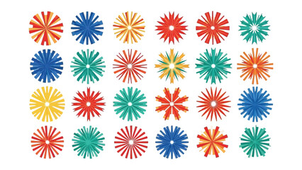 Colorful Starburst Collection: A vibrant assortment of radial starburst patterns, each radiating a unique burst of color, offering a dynamic and playful visual display.