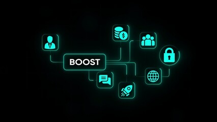 Fototapeta premium Business Boost Concept With Connected Icons And Text On Dark Background connection