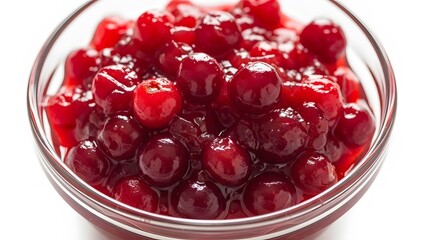 Bowl of fresh cranberries homemade sauce for holiday meals isolated on white background