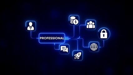 Fototapeta premium Professional business network with icons on dark blue background