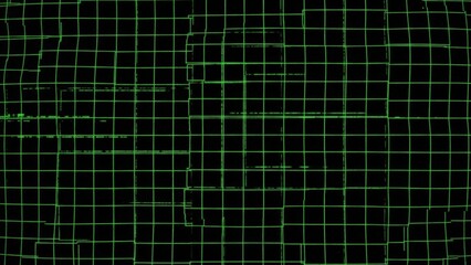 Abstract green digital grid surface undulating across black background displaying data visualization technology