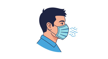 Side view illustration of a man wearing a blue medical face mask, effectively preventing the spread of germs and airborne particles.