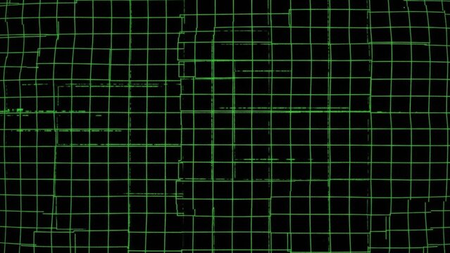 Abstract green digital grid surface undulating across black background displaying data visualization technology - Powered by Adobe