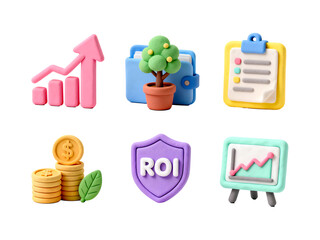 Financial Investment and Growth: A set of colorful illustrations presents the concept of financial investment and growth, showcasing essential elements