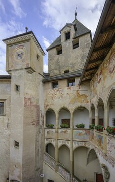 Clock tower and arcade, Fi&egrave; allo Sciliar, South Tyrol, Italy