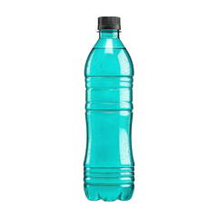 Fototapeta premium Clear plastic water bottle with black cap, filled with fresh water and condensation droplets, isolated on transparent background, hydration concept, refreshing and clean