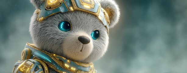 A futuristic bear character with a helmet.