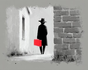 Mysterious figure with a red briefcase.