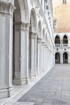 Columns of the arcades in the courtyard of the Doge's Palace, Venice, Veneto, Italy