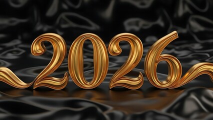 Golden 2026 numbers on a luxurious black satin background