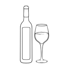 bottles and glasses vector line art drawing illustration