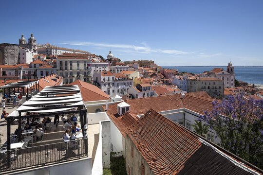 View from the Miradouro Santa Luzia over the historic centre of Lisbon, Alfama district, Lisbon, Portugal