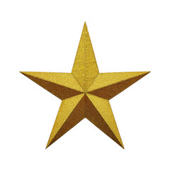 Obraz premium Golden five pointed star with textured surface, symmetrical design, and metallic shine, isolated on transparent background, symbolizing achievement, success, and excellence