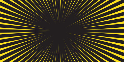 Vector realistic illustration of radial neon yellow lines glowing in darkness, energy burst, anime hero motion speed, manga design element. Abstract gold light motion speed zoom dynamic. 
