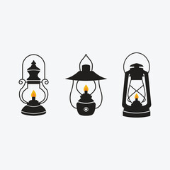 Vintage Kerosene Lamp and Camping Lantern Silhouettes Vector Set