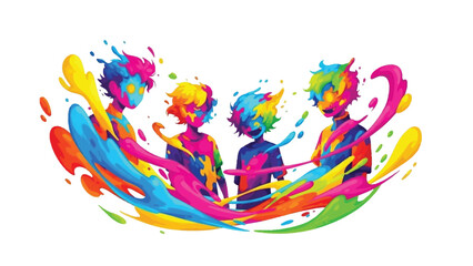 Color Splash Harmony: A vibrant artwork depicts figures engulfed in a dynamic interplay of vivid colors, evoking a sense of unity and shared experience. 