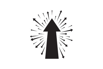 Upward arrow with bursting directional pointers Business growth and success silhouette vector illustration