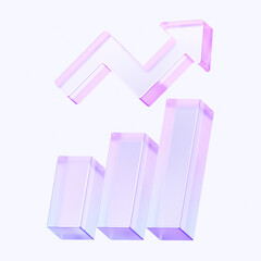 chart diagram and growth arrow with colorful gradient. 3d rendering illustration for graphic design, presentation or background. shape with glass effect	