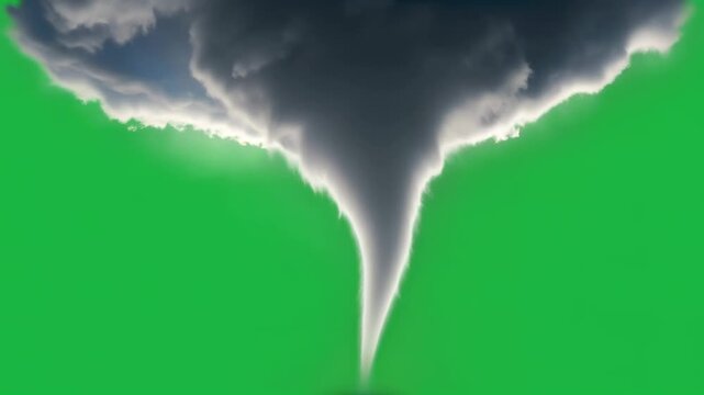 Tornado formation with rotating column of swirling air and storm clouds on green screen for chromakey compositing visual effect