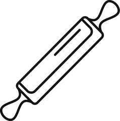 Simple line drawing of a wooden rolling pin, a kitchen utensil used for flattening dough
