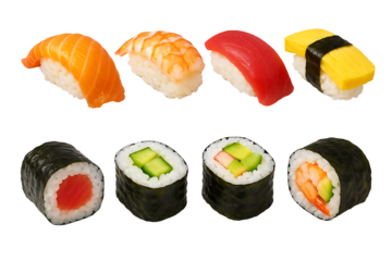 Sushi assortment isolated on transparent background
