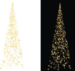 Golden Particle Christmas Tree on White and Black Background Festive Abstract Design