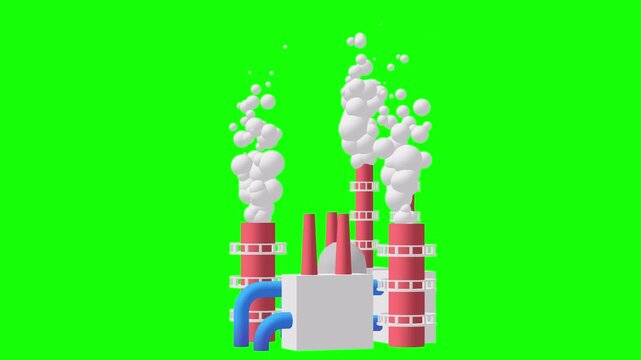 Industrial building factory facility power plant with smoke from chimney 3d render animation available in FullHD and 4K video