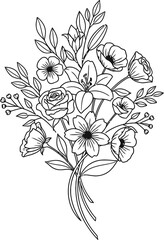 Collection of Elegant Daisy flower Illustrations line art design illustration premium quality Isolated monochrome botanical line art flowers and branches