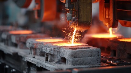 Medium shot capturing efficient workflow on an automated casting line with smooth synchronized pouring and setting operations