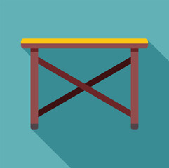 Simple folding table icon with crossed legs and yellow tabletop, isolated on a turquoise background, creating a minimalist and modern design