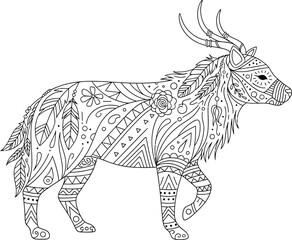 Elegant decorative deer line art vector illustration collection 