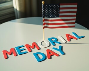 Memorial day tribute with american flag and colorful wooden letters
