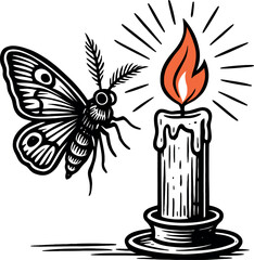 Moth Candle Flame Vector Vintage Mystical Art