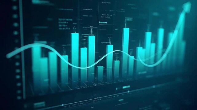 Business data analytics chart visualization showing rising bar graph and line graph growth trend for finance, statistics, stock market performance and digital economy analysis