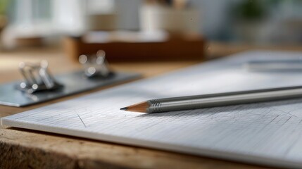 Fototapeta premium Architecture Firm Workspace with Pencil on Drafting Paper Captures Creative