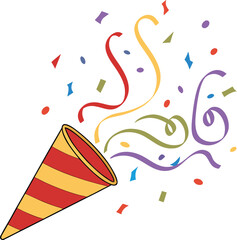 A colorful party popper with confetti explosion of joy