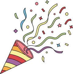 A colorful party popper with confetti explosion of joy